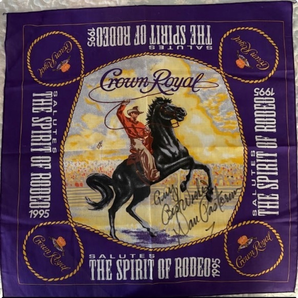 Vintage 1995 Crown Royal Spirit of the Rodeo Bandana Signed Dan Pastorini Purple